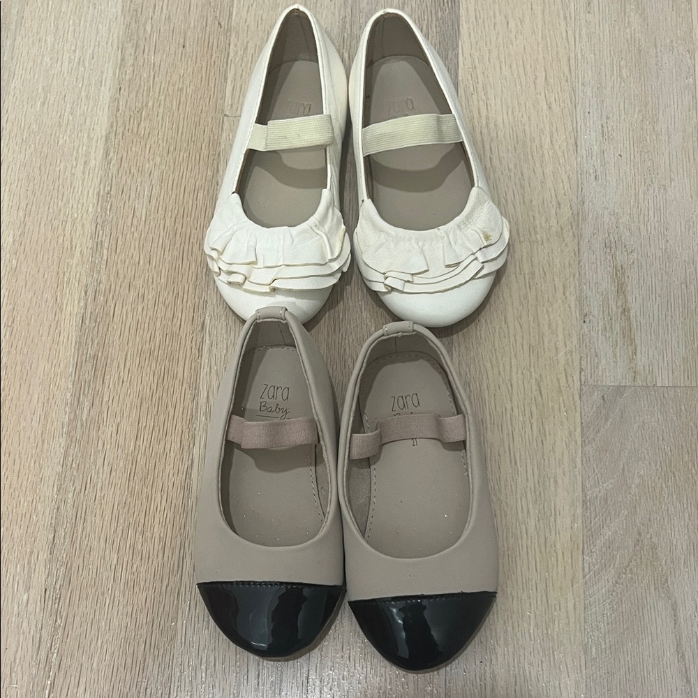 Zara Kids Cream and Black Cap-Toe Flats